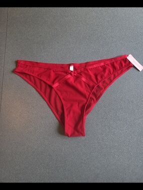 Women's Red Bikini Panty with Subtle Bow Accent